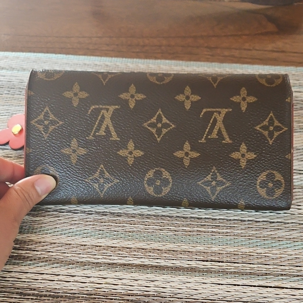 Louis Vuitton Brown Monogram Clutch with Red Flower Charm - Picture 3 of 6